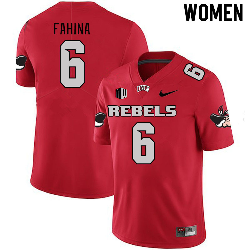 Women #6 Naki Fahina UNLV Rebels 2023 College Football Jerseys Stitched-Scarlet